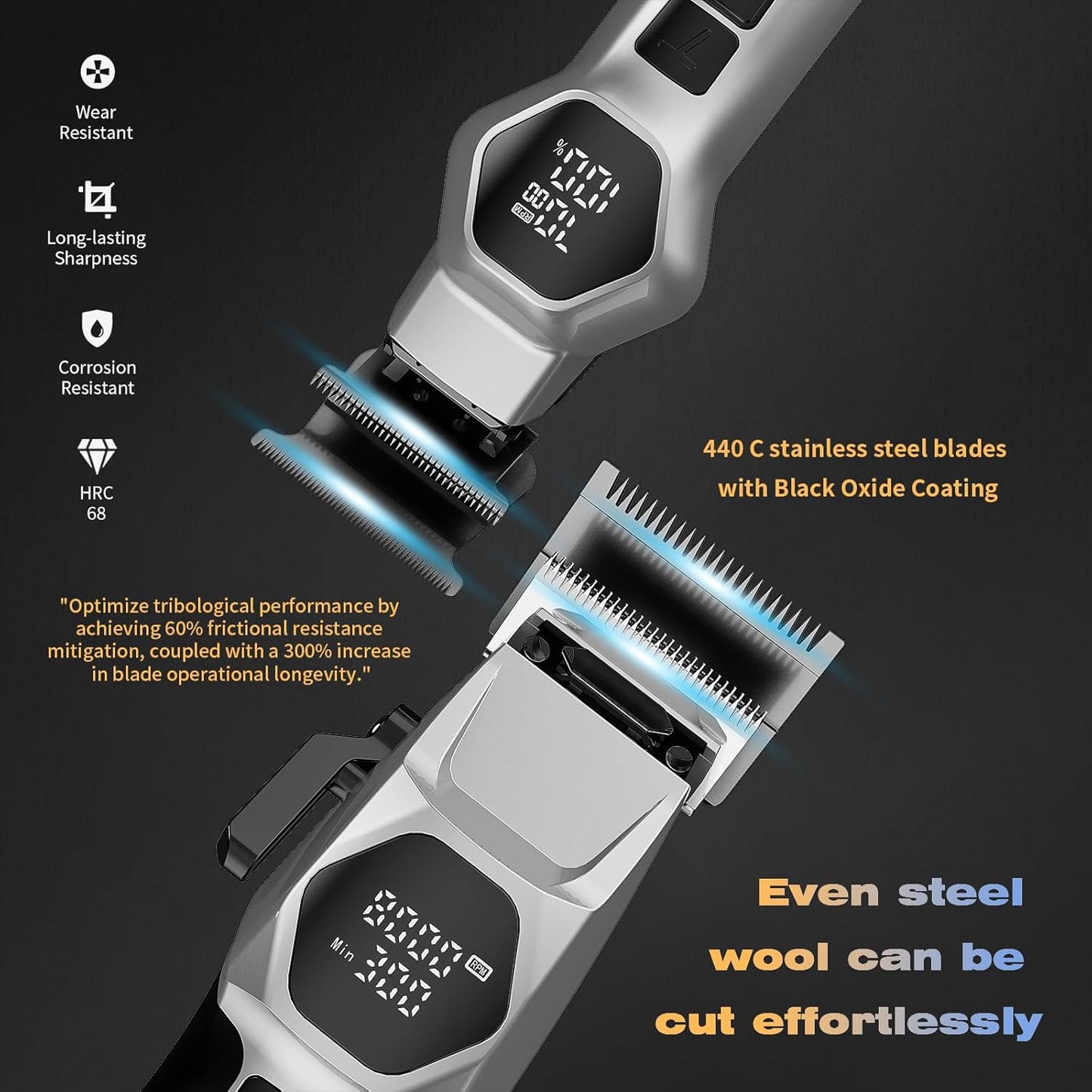 Professional Hair Clippers for Men - 8000RPM Brushless Motor & 440C Steel Blades | Cordless Barber Clippers & Trimmer Set for Fade Designs