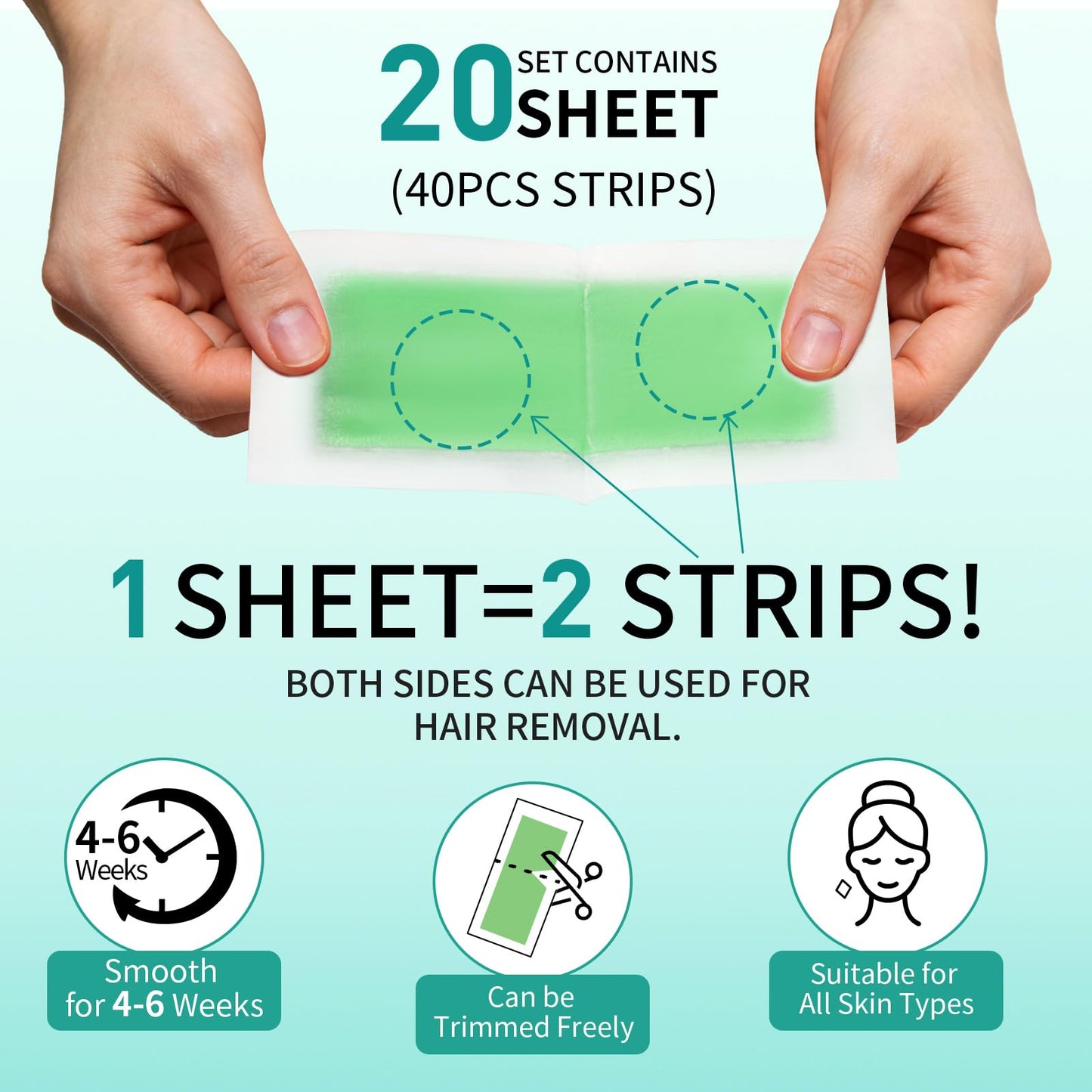 Galdino Wax Strips, 40 Pcs Wax Strips For Face & Body, Waxing Strips For Hair Removal At Home For Facial, Arms, Legs, Underarms, Bikini, Back, Women And Men (40*Big)