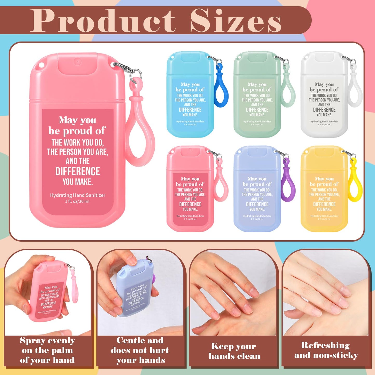 12 Pack Mist Hand Sanitizer Spray with Keychain Power Mini Hand Sanitizer Bulk Travel Size 1oz Scented Moisturizing Variety Pack Back to School Teacher Gift Staff Positive Employee Gift(Sweet)