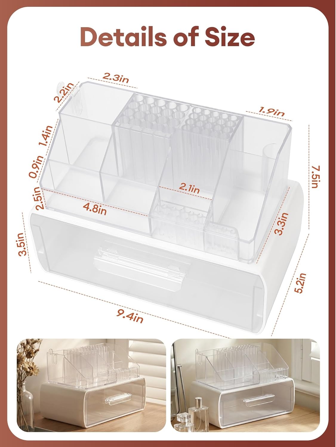 Nail Drill Holder with Drawer - Acrylic Makeup Organizer Case for Nail Bits | Beauty Storage Box for Dresser & Vanity