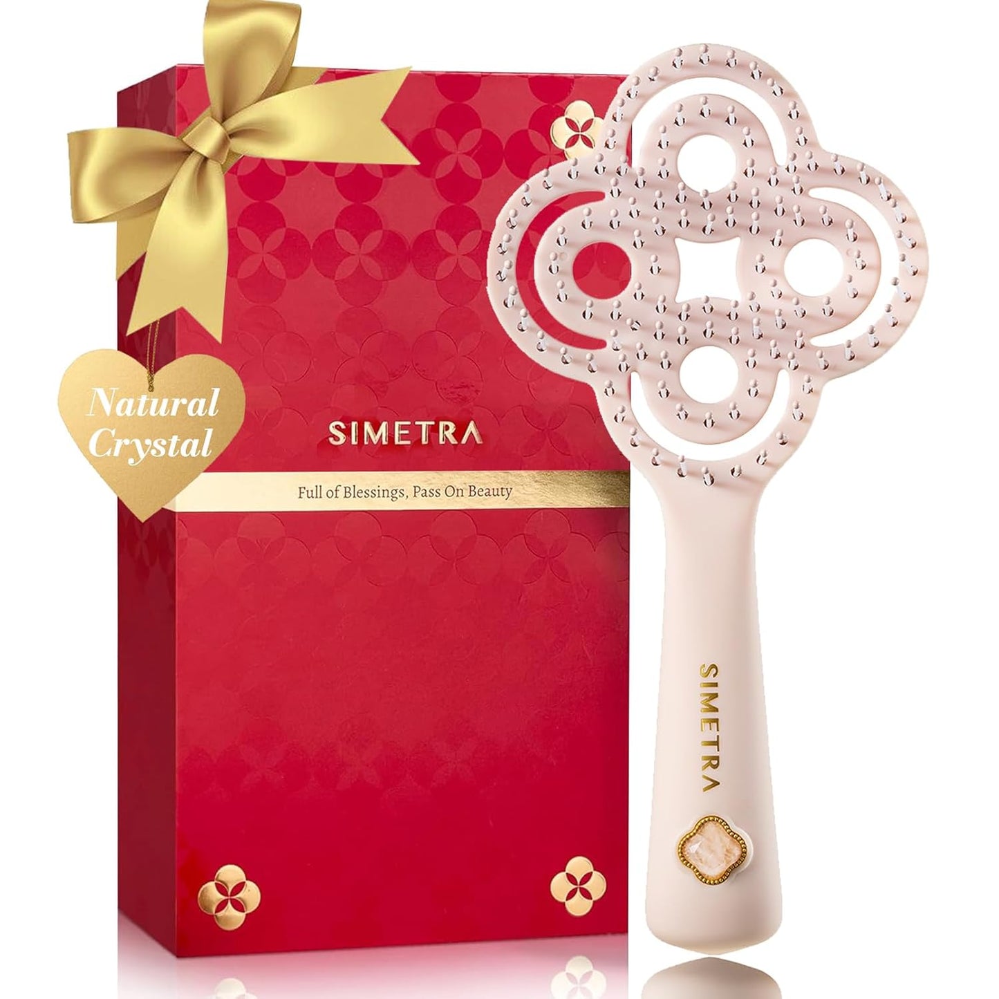 SIMETRA Lucky Hair Brush - 14K Gold Plated Detangling Brush with Natural Crystal Inlay | Boar Bristle for All Hair Types