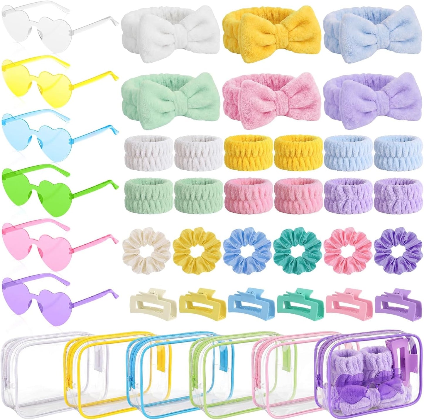 Spa Sleepover Party Favors Set - 42 Pcs Gift Bundle with Headbands, Sunglasses & Makeup Bag | Macarons
