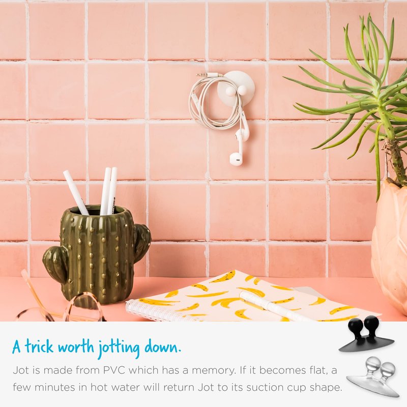 Dreamfarm Jot Super Strong, Everyday, Multi-Purpose PVC Suction Hooks & Holders - Pack of 4, Clear