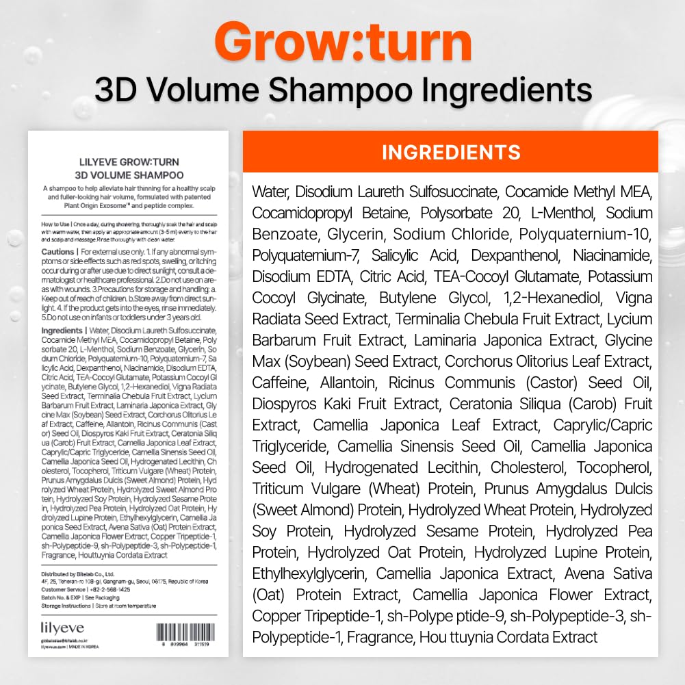 Lilyeve 3D Volume Shampoo - Hair Growth & Thickening Formula with Hearthleaf Exosome | 16.23 fl. oz.