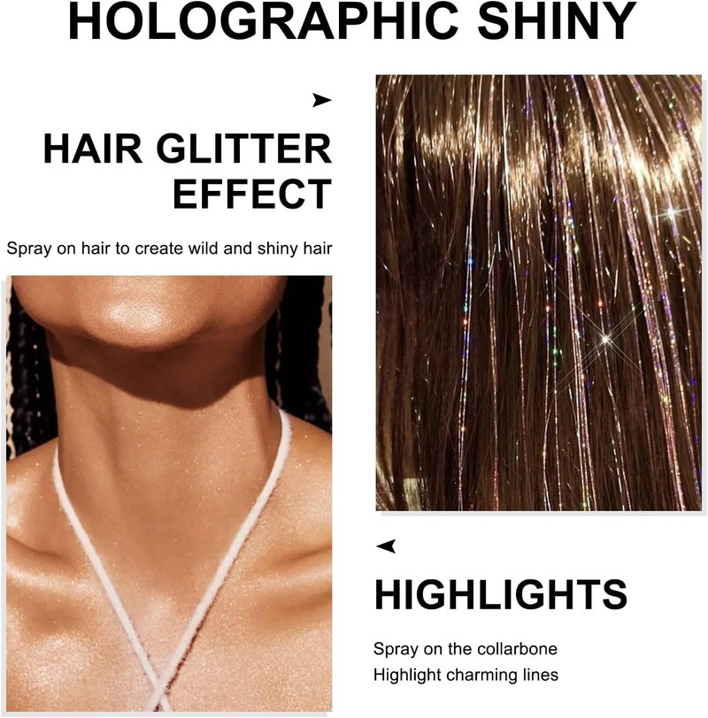 Rainbow Glitter Hairspray - Holographic Hair & Body Glitter Spray for Festivals | 1PC Ultra Fine Sparkle Powder