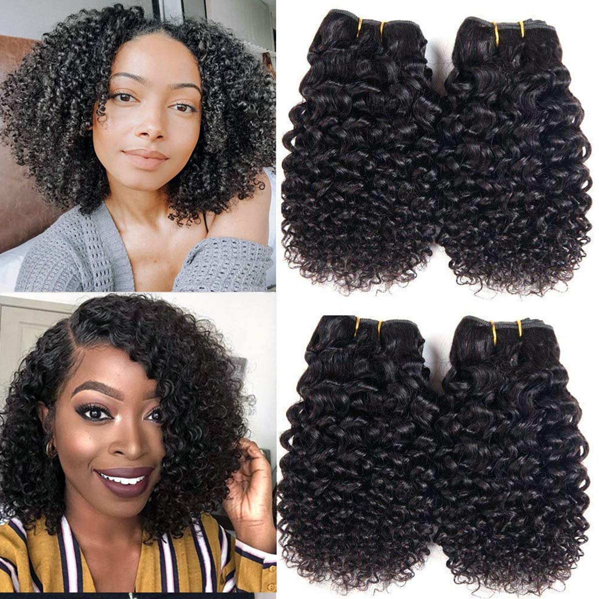 Curly Bundles Human Hair - 3C/4A Kinky Texture | 50g Jerry Curly Short Weave for Black Women