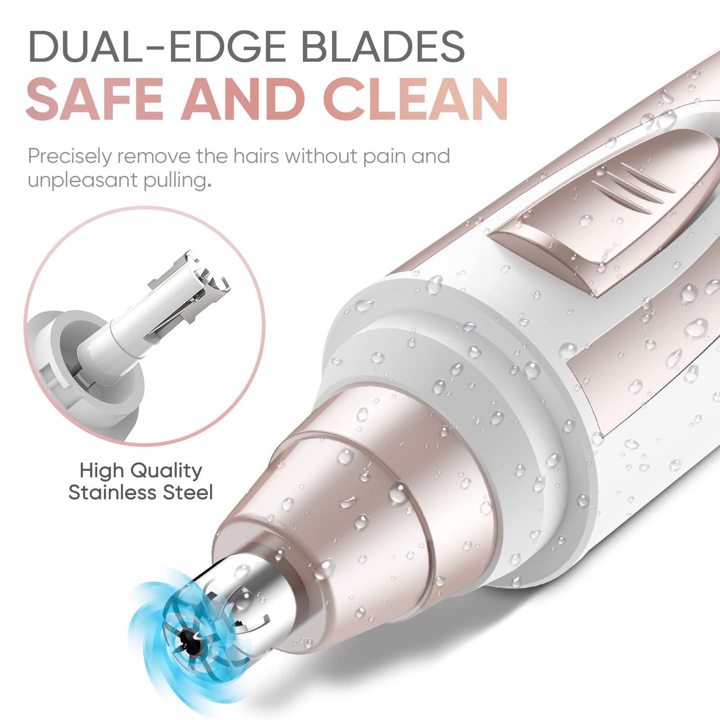Ear and Nose Hair Trimmer Clipper - 2026 Professional Painless Eyebrow & Facial Hair Trimmer for Men Women, Battery-Operated Trimmer with IPX7 Waterproof, Dual Edge Blades for Easy Cleansing Pink