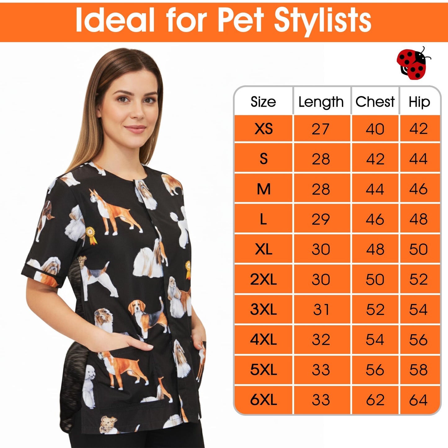 Ladybird Line 803 Dog Groups Grooming Smock, Water Resistant, Hair Bleach Proof, Breathable Mesh Lining, Adjustable Back Belt