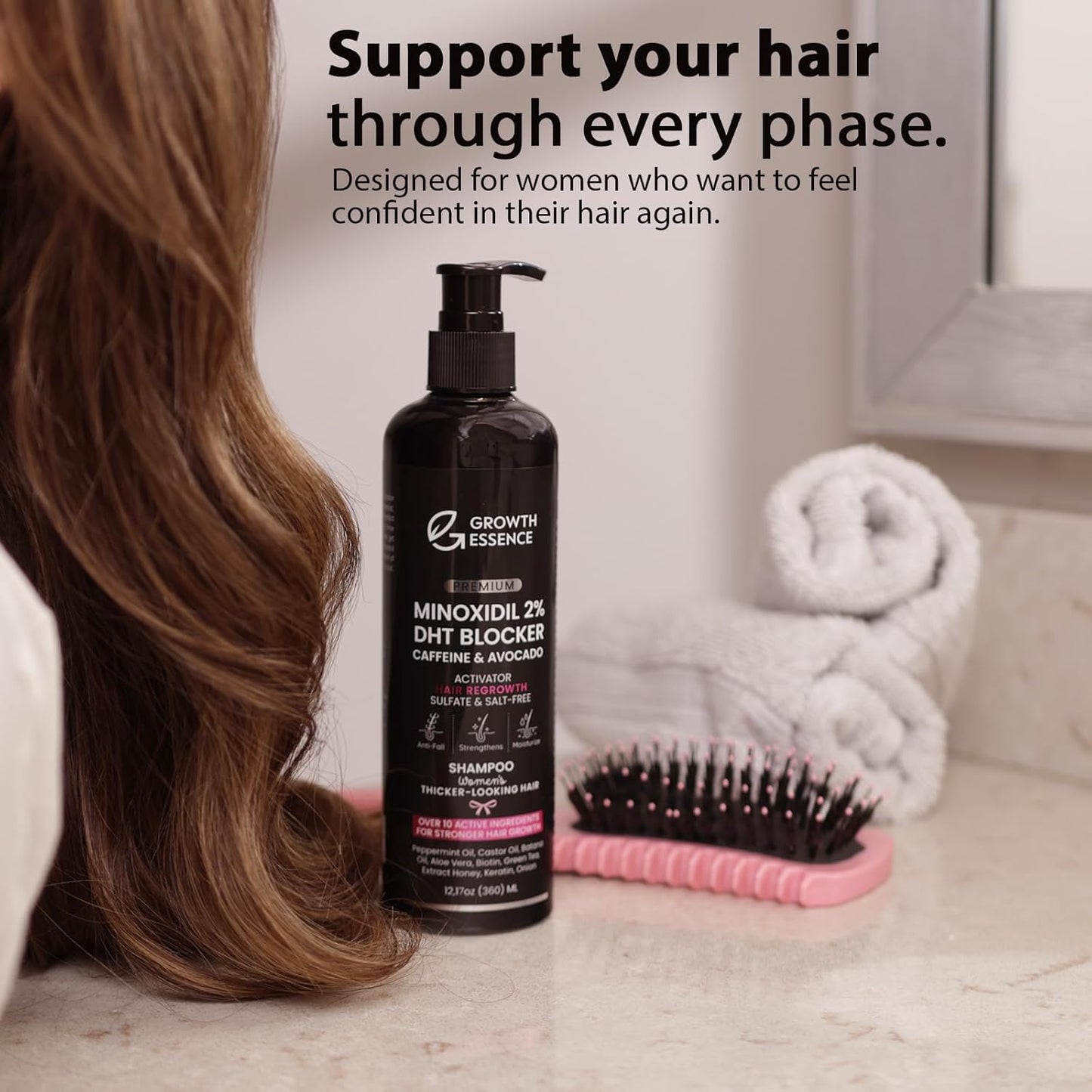 Minoxidil 2% Shampoo for Women | Hair Regrowth Formula with Biotin, Caffeine & DHT Blockers - Strengthening Keratin & Castor Oil | 2-Pack
