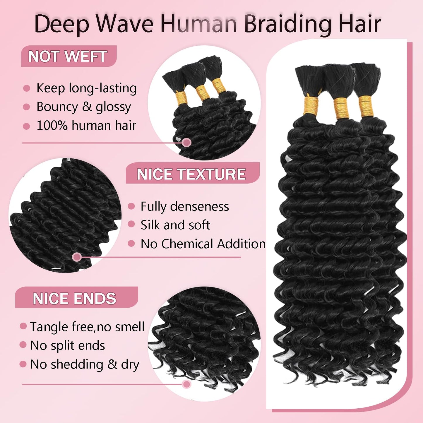 Honey Blonde Human Braiding Hair for Boho Braids 18 18 18 Inch Color 27 Deep Wave Bulk Hair No Weft #27 Blonde Curly Human Hair Extensions for Braids 3 Bundles 150g