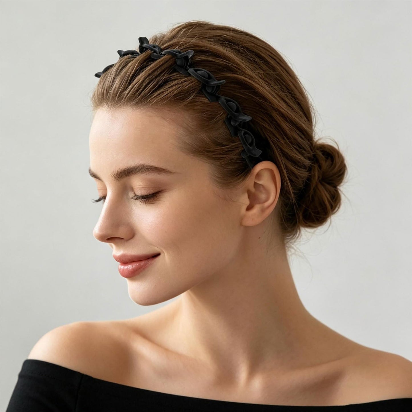 YALOJE 2 Pcs Headband with Clips, 90s Butterfly Hair Clips Headband with Teeth for Women, Braided Weave Bangs Non-Slip Clip Headbands Hair Accessories for Styling Decoration- Flocked Black