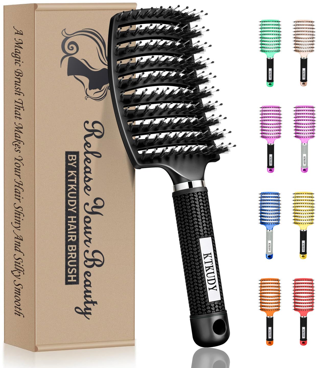 KTKUDY Detangling Brush Boar Bristles Hair Brush Make Hair Shiny & Healthier Curved and Vented Detangler Brush for Women Men Kids Wet and Dry Hair