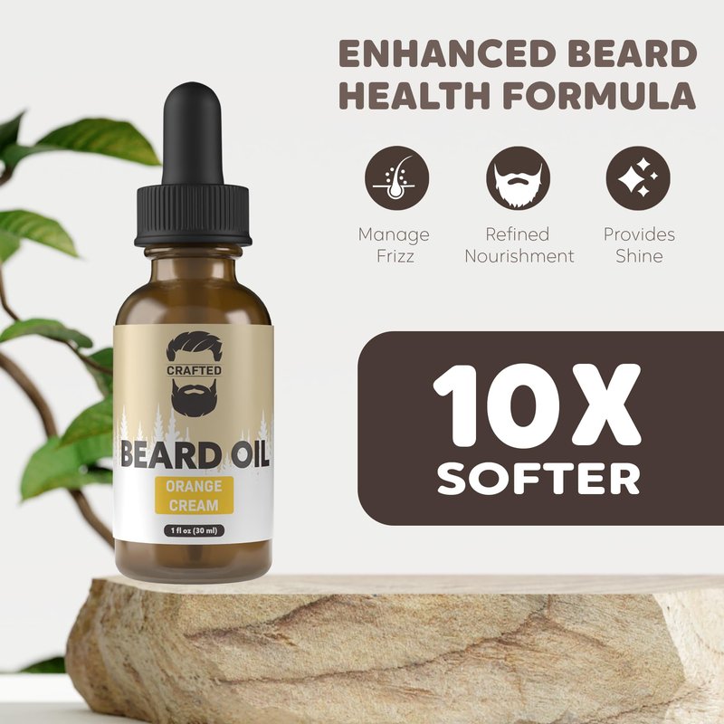 Beard Oil by Crafted Beards - Beard Oil Conditioner - Leave Your Beard Feeling Amazing - All Natural Ingredients - No Residue - Mustache Oil - 1oz - Made in the USA (Orange Cream)