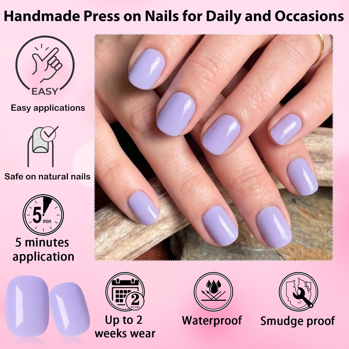 240pc Extra Short Press on Nails Square Fake Nails with Glue Tabs, Purple Nails Press ons Short Glue on Nails Squoval Acrylic Nails Stick False Nail Artificial Fingernail for Women Girls