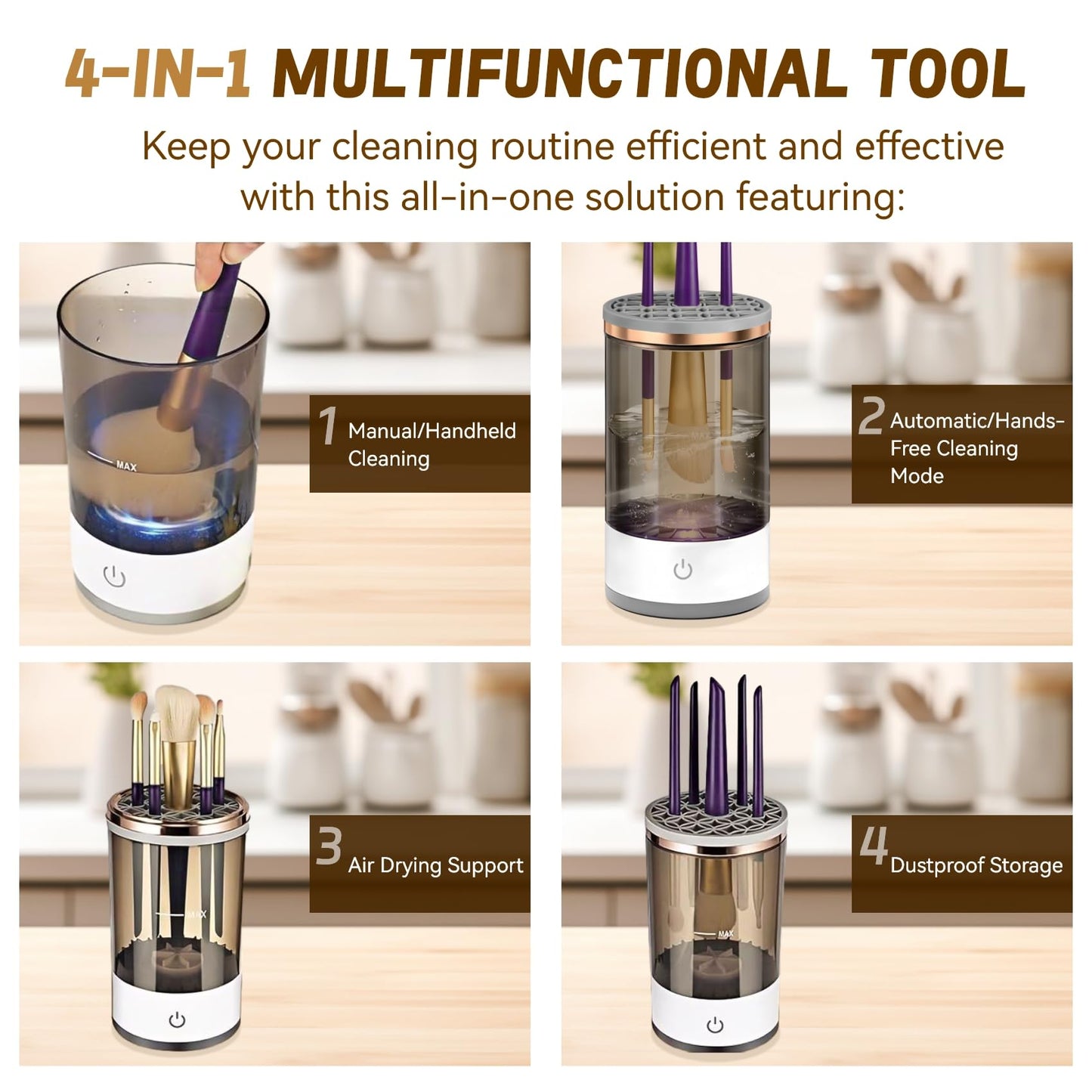 Electric Makeup Brush Cleaner - Portable Compact Design for Travel Home Use - Professional Makeup Brush Cleaning Machine - Automatic Makeup Brush Cleaner (Extra small)