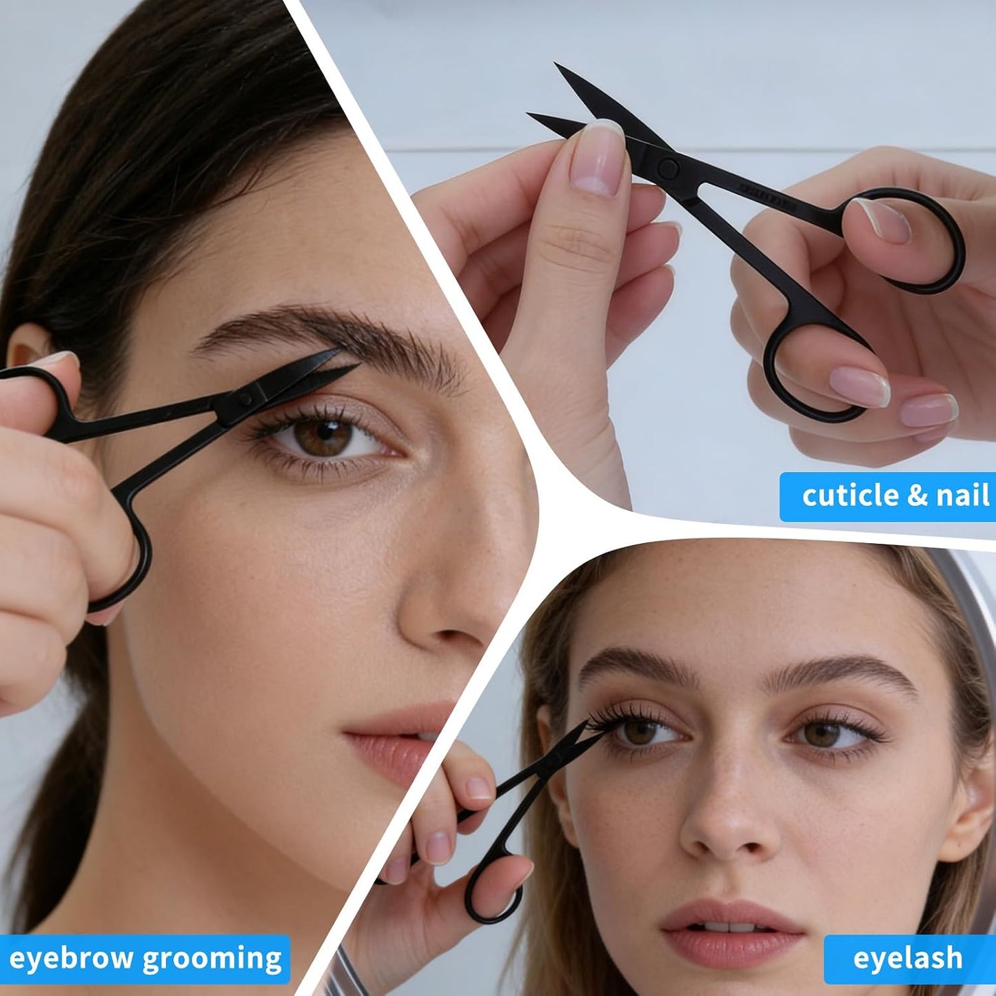 Eyebrow Scissors - 2 Pcs Professional Stainless Steel Grooming Scissors for Men & Women | Rounded Tip, Black