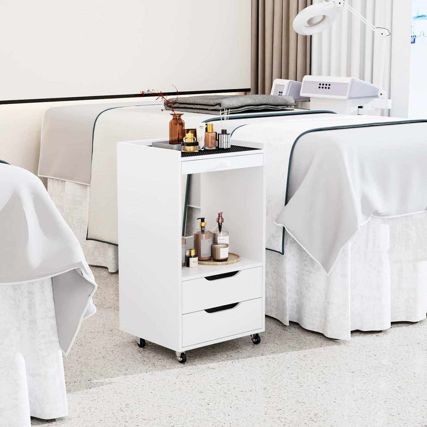 Salon Trolley Cart with Wheels - Mobile Beauty Organizer with Non-Slip Drawers | White