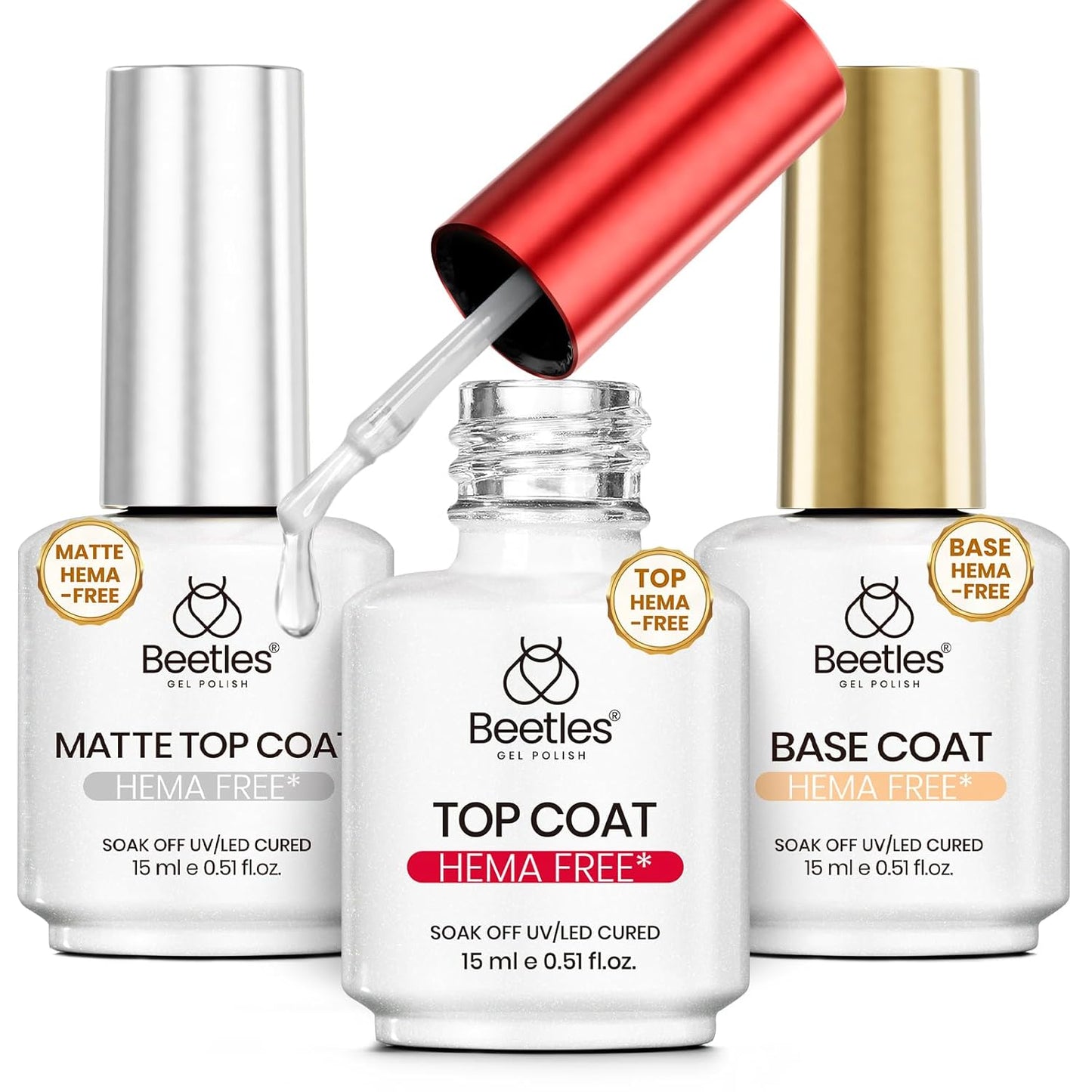 Beetles Gel Base and Top Coat Set - 15ml | Extra Glossy Finish, Acid & Hema Free Nail Prep Bond