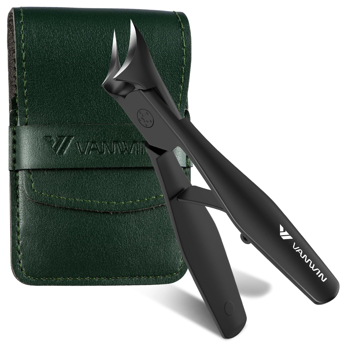 VANWIN Ingrown Nail Clippers, Slant Curved Blade Nail Clippers for Men Thick Ingrown Toenails with 33mm Wide Jaw Opening, Heavy Duty Stainless Steel Toenail Clippers for Seniors Thick Toenails Black