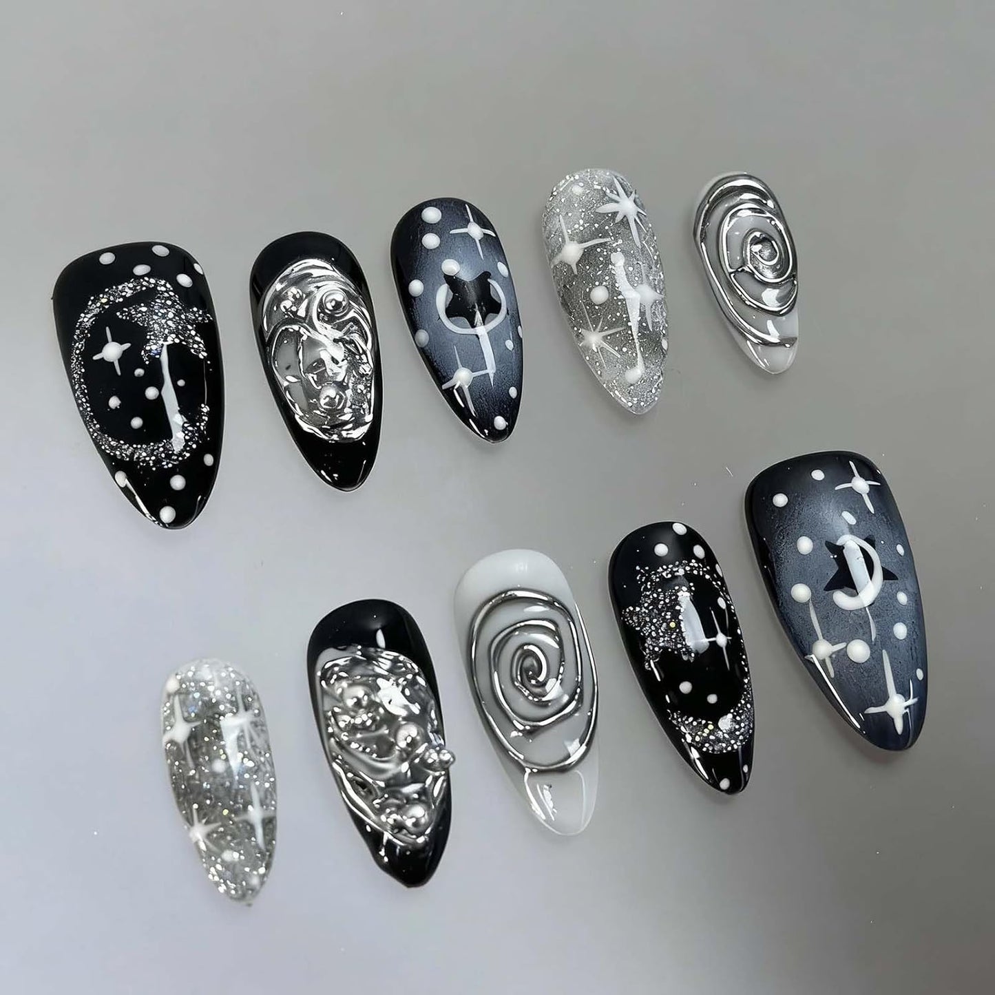 Press-On Nails - 24Pcs Medium Almond Beach Flower Design | Full Cover Acrylic with Shell & Starfish Rhinestones