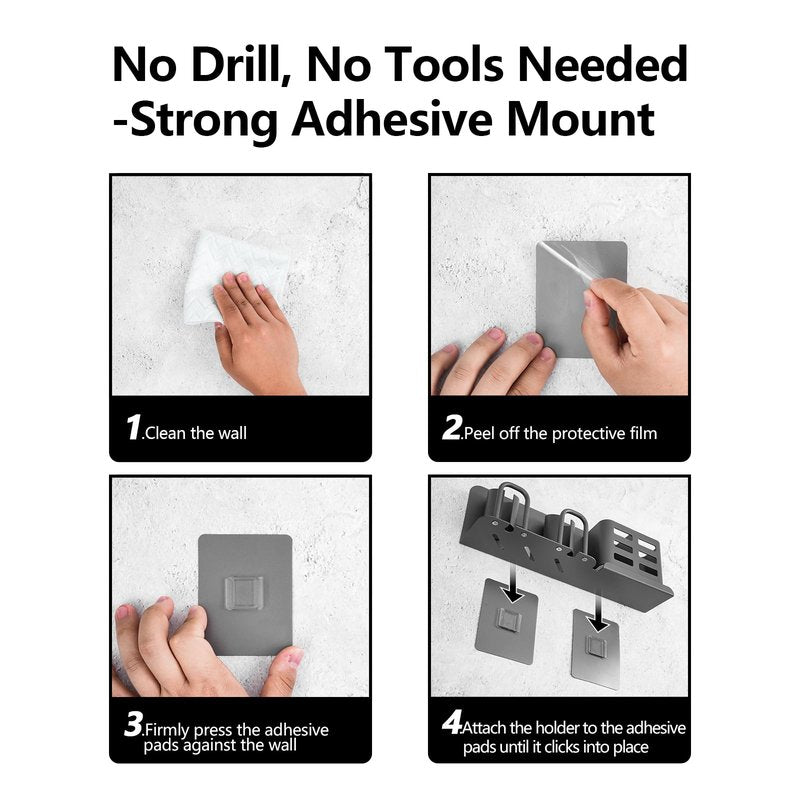 Pddgllut Electric Toothbrush Holder Wall Mounted, Rust-Proof Aluminum 2-Slot Organizer with Shelf - Minimalist Bathroom Storage for Small Spaces, Gray