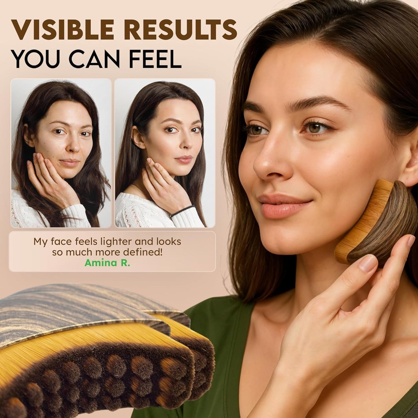 2 PCS Lymphatic Contour Face Brush, Manual Lymphatic Drainage Massager, Natural Makeup Brushes with Durable Soft Bristles, Hypoallergenic Ergonomic Facial Cleansing Brush for Sculpting