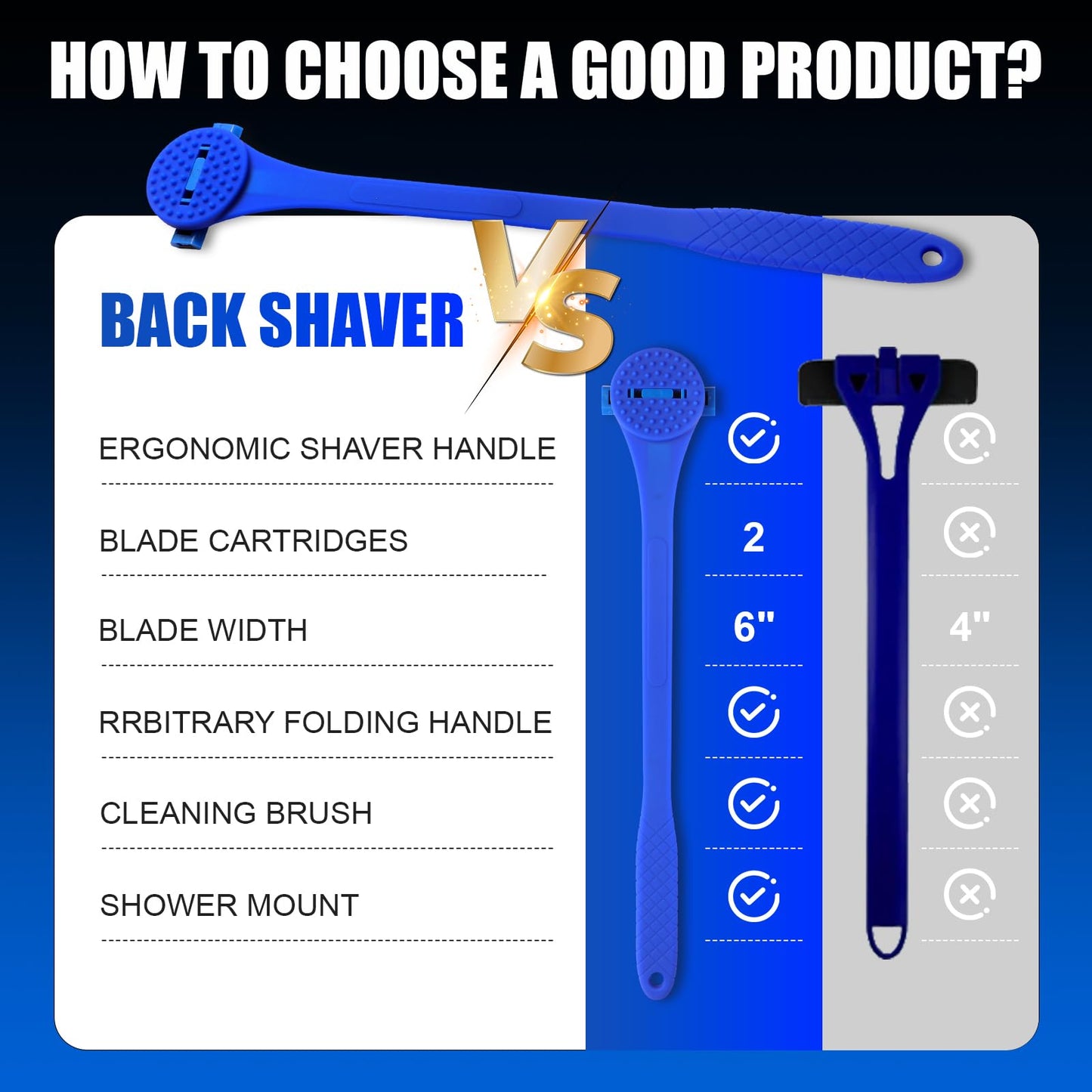 Back& Body Shaver for Men,Back Hair Trimmer for Men with Long Bendable Ergonomic Silicone Handle,10 of The Wet or Dry Disposable Razor Blades,Bath Brush Included(Blue)