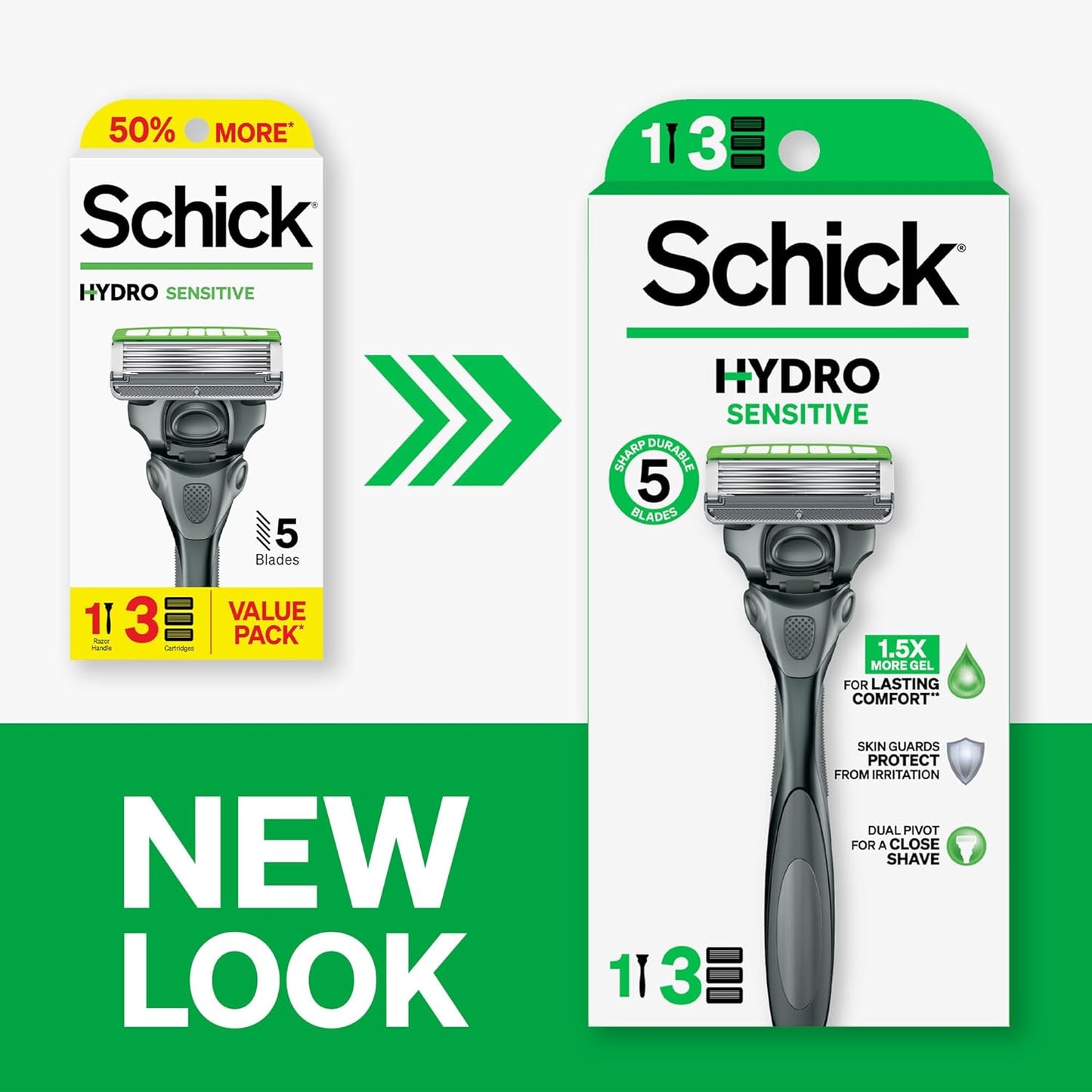Schick Hydro Sensitive Razors for Men - 1 Handle & 3 Blade Refills | Smooth Shaving Experience