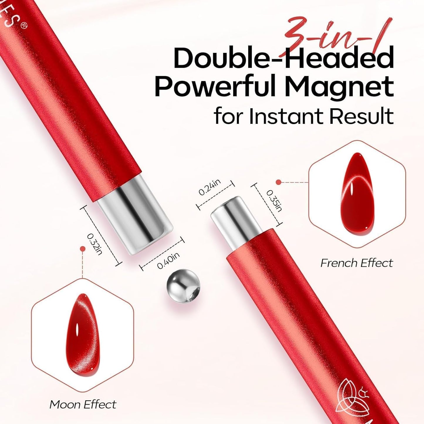 Cat Eye Magnet Set - 5PCS 3-in-1 Dual-Head Nail Magnet Pen for Gel Polish | Heart, Lightning & Ball Shapes