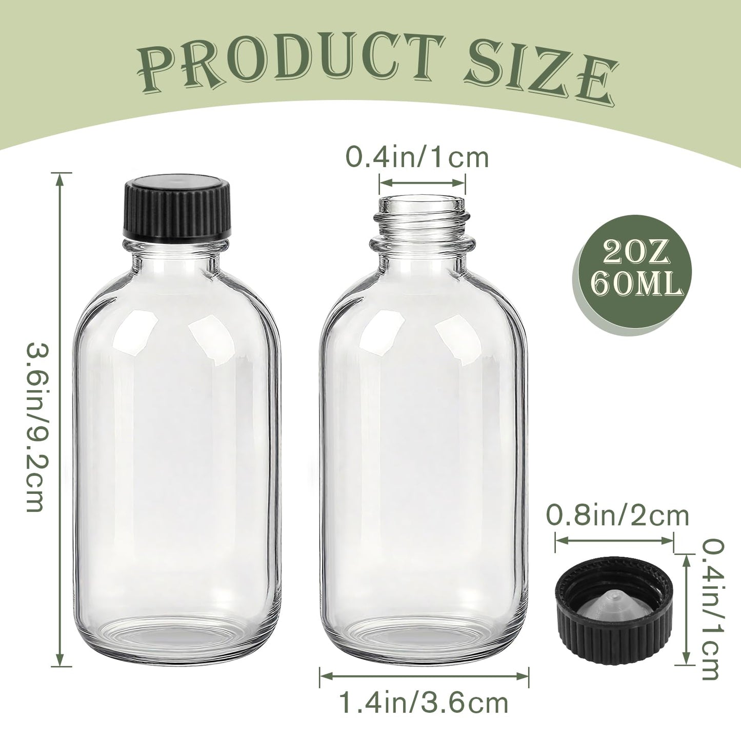 Glass Bottles with Lids and Funnels, 12 Pack 2oz Mini Tavel Bottles-Leakproof Boston Round Glass Bottles for Diy Essential Oils, Perfumes, Cosmetics-Travel Essential