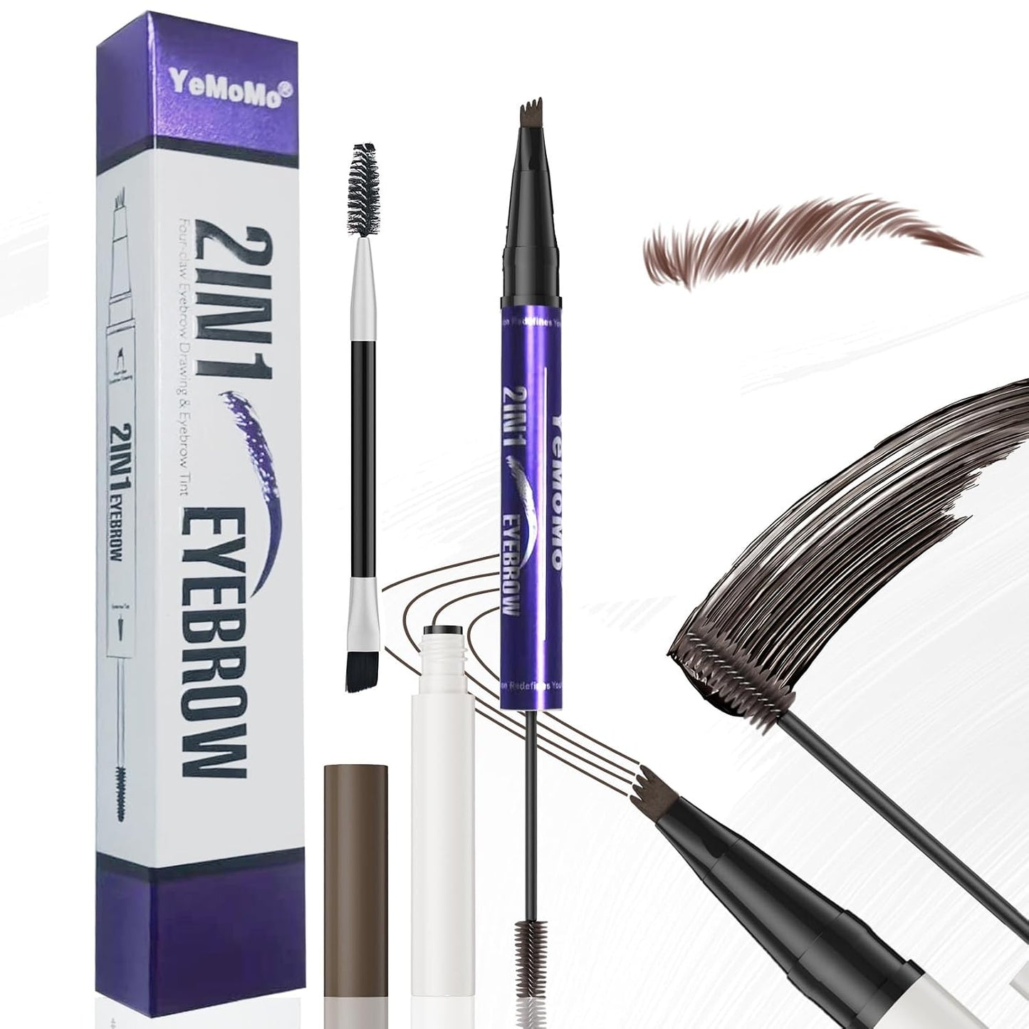 2-in-1 Eyebrow Pen with Tinting Gel - Waterproof Microblading Pencil | 5 Natural Shades, Dark Brown