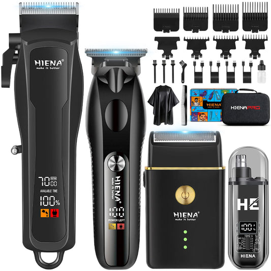 HIENA PRO Hair Clippers for Men Professional, Cordless Barber Clipper T-Blade Beard/Hair Trimmer Electric Razor Foil Shaver Set, Men's Hair Cutting Kit with LED Display, Barber or Home Use