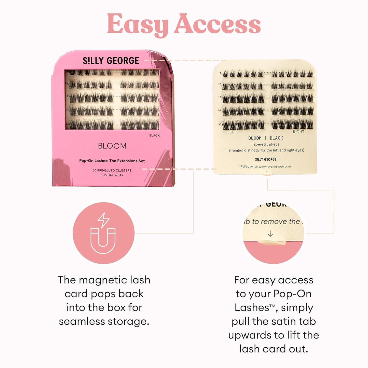 Silly George Pop-On Lashes - DIY Pre-Glued Faux Eyelash Clusters for Natural Look | Bloom, 5-7 Pairs, 60 Clusters