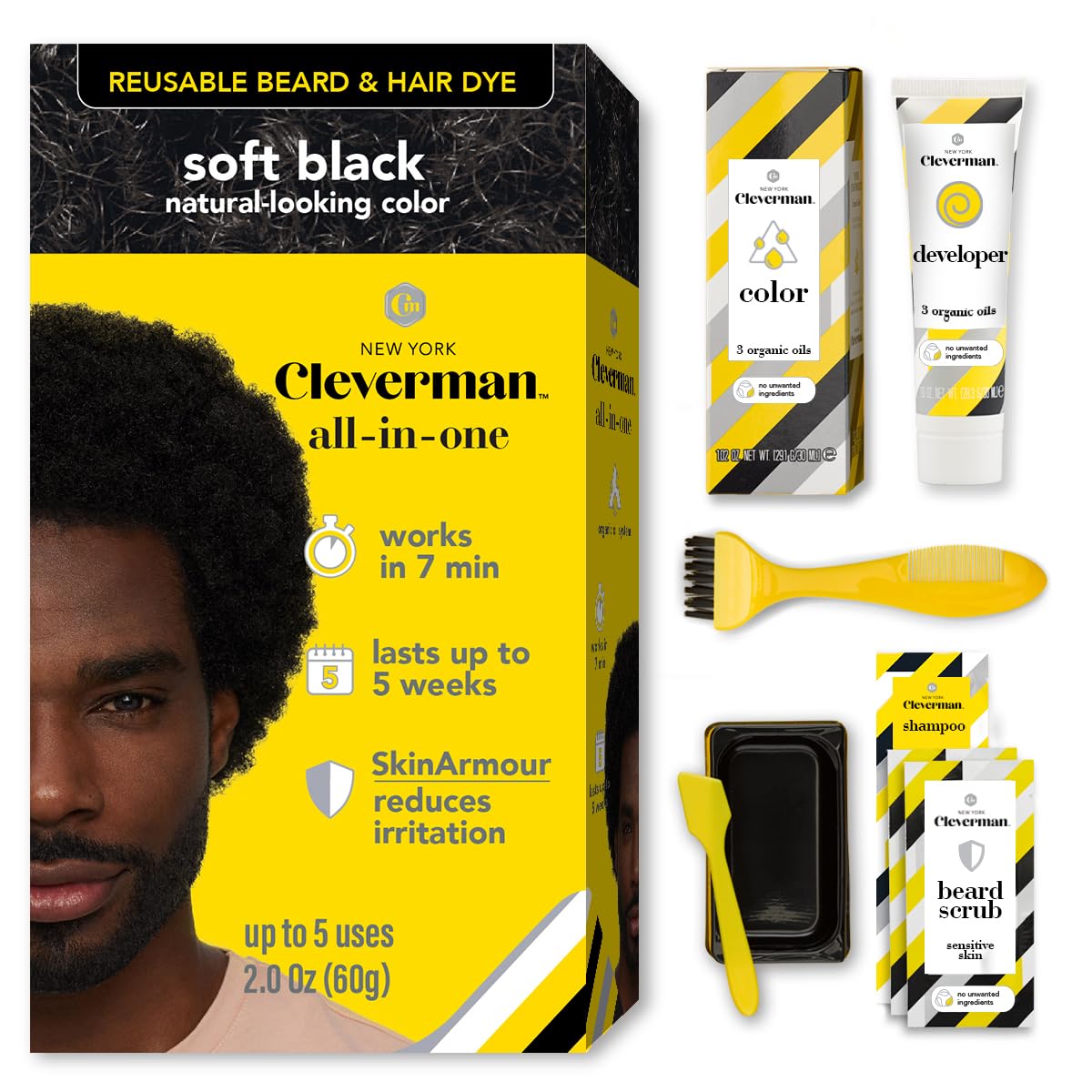 Reusable Hair & Beard Dye for Men - Medium Brown | Natural Gray Coverage, No-Drip Cream, Up to 5 Uses