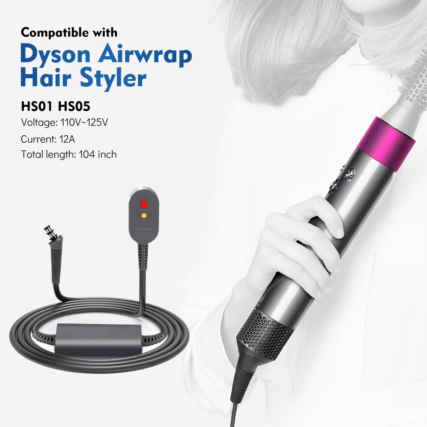 Replacement for Airwrap Styler Power Charger Cable, Compatible with Dyson Airwrap Styler Power Cord Cable Adapter Plug Accessories, 110V Hair Styler Curler Power Cord Cable Repair Kit