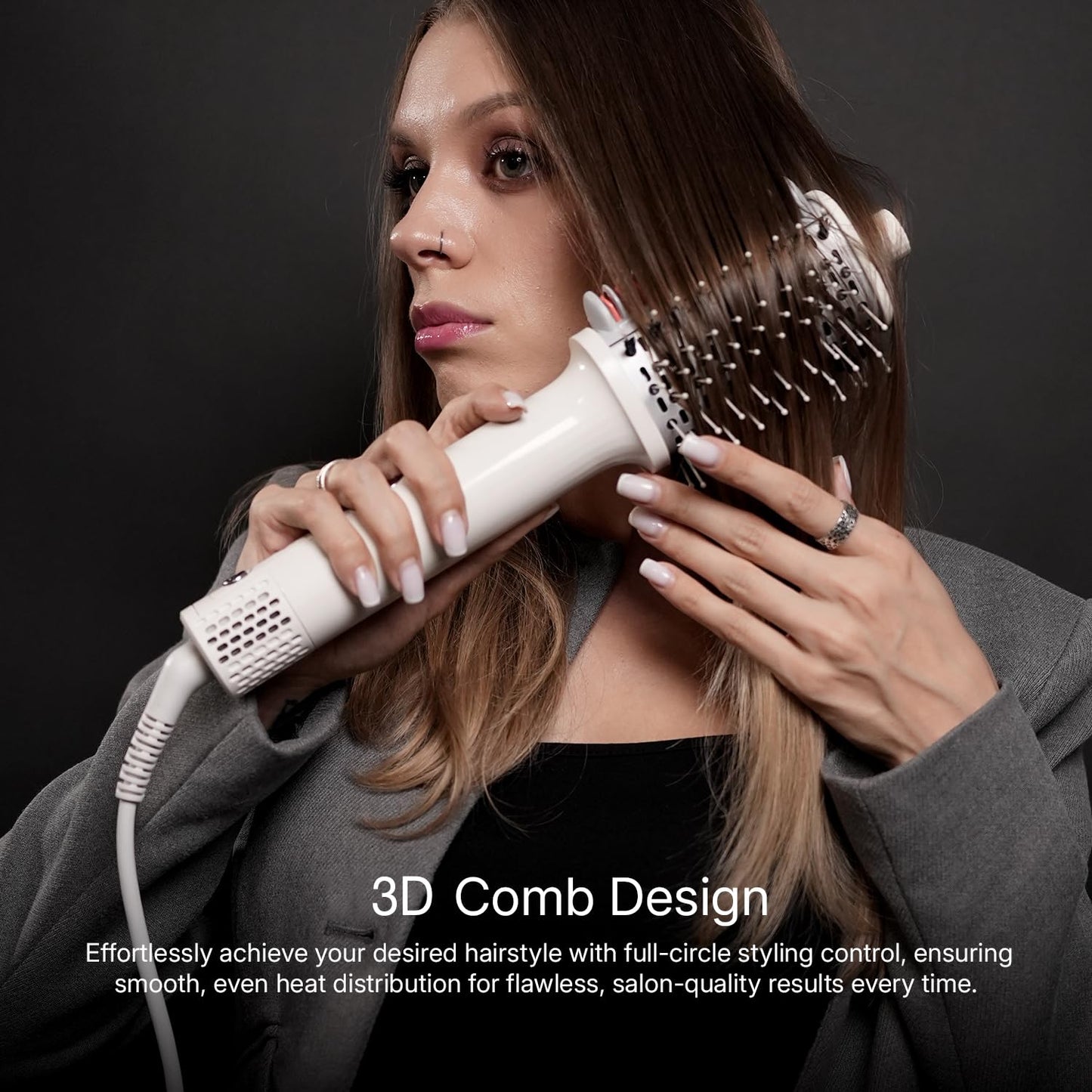 Ellena E1 Blow Dryer & Straightening Brush - 110,000 RPM Hot Air Tool for All Hair Types | Oval Barrel & Heated Comb