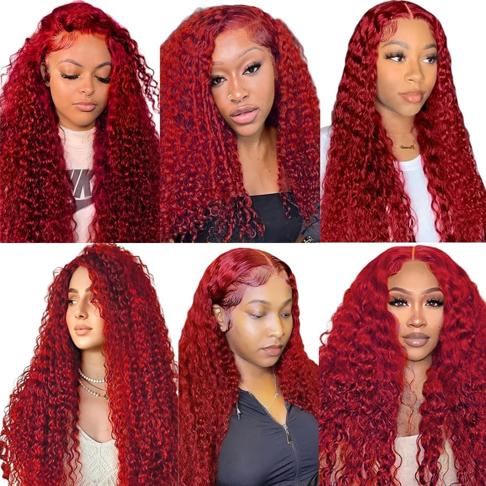 DiexrLamx Red Bundle Burgundy Water Wave Bundles Grade 8A Unprocessed Brazilian Hair 3 Bundles/151g 18 20 22 Inch Red Water Wave Hair Extensions