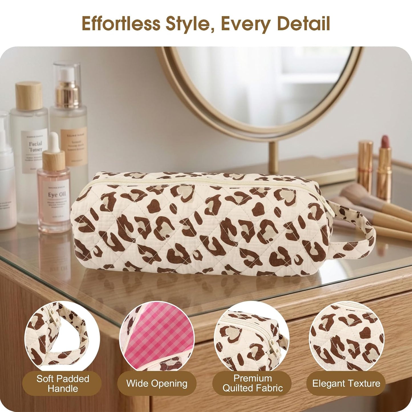 Quilted Travel Bag for Hair Tools - Compatible with Dyson Airwrap & Shark Flexstyle | Large Leopard Organizer