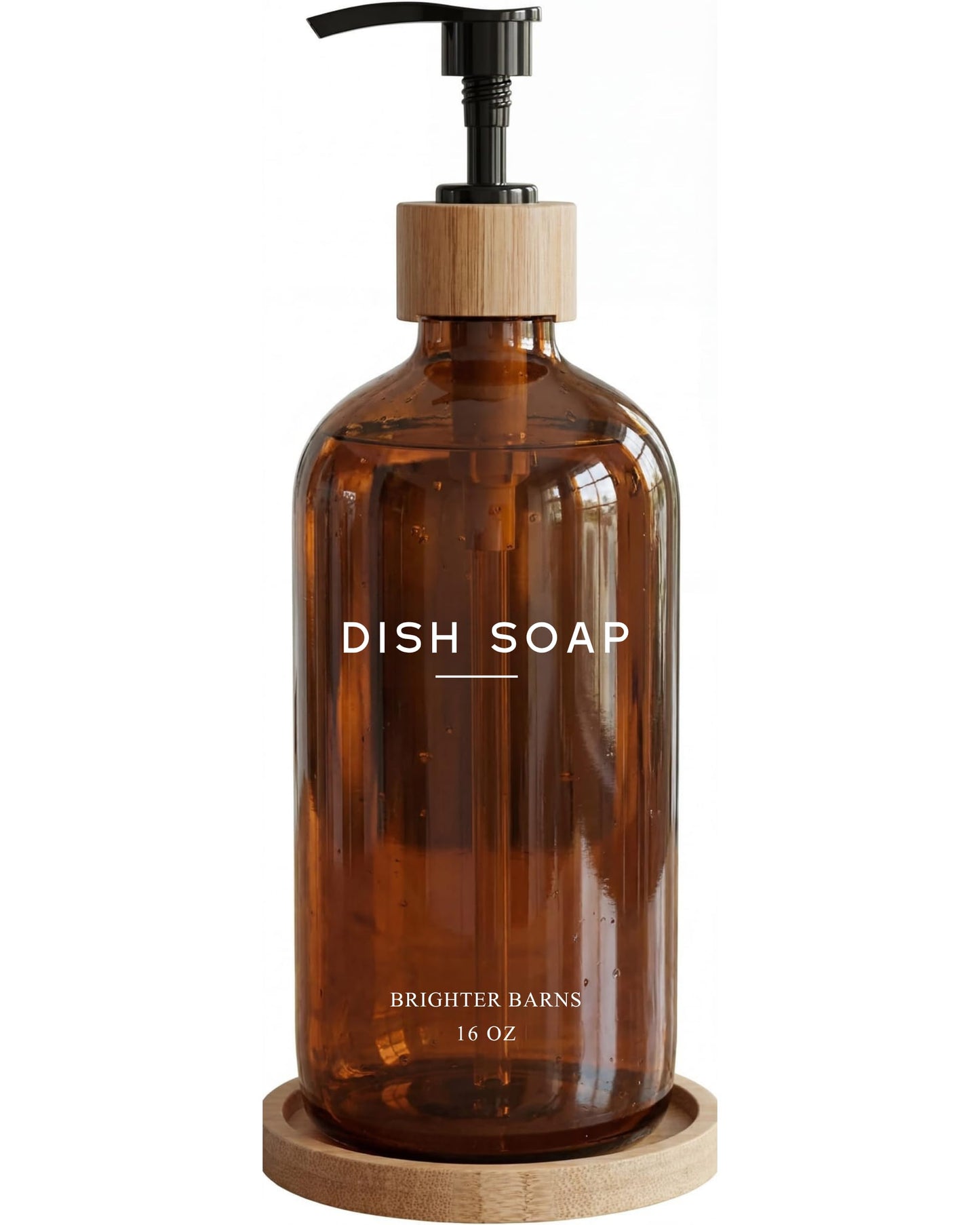 Amber Glass Dish Soap Dispenser for Kitchen Sink by Brighter Barns - Kitchen Soap Dispenser Set with Tray - Glass Bottle with Pump for Liquid - Boho Home Decor and Accessories for Restaurant (Amber)