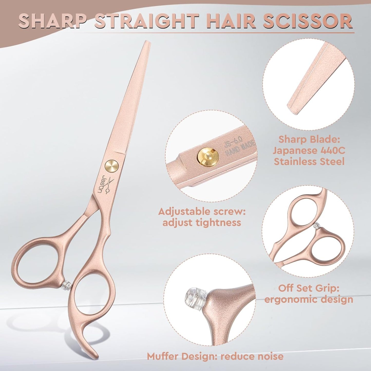 JASON Hair Cutting Scissors Set - 10-Piece Thinning & Texturizing Shears for Men & Women | Rose Gold 6.0"
