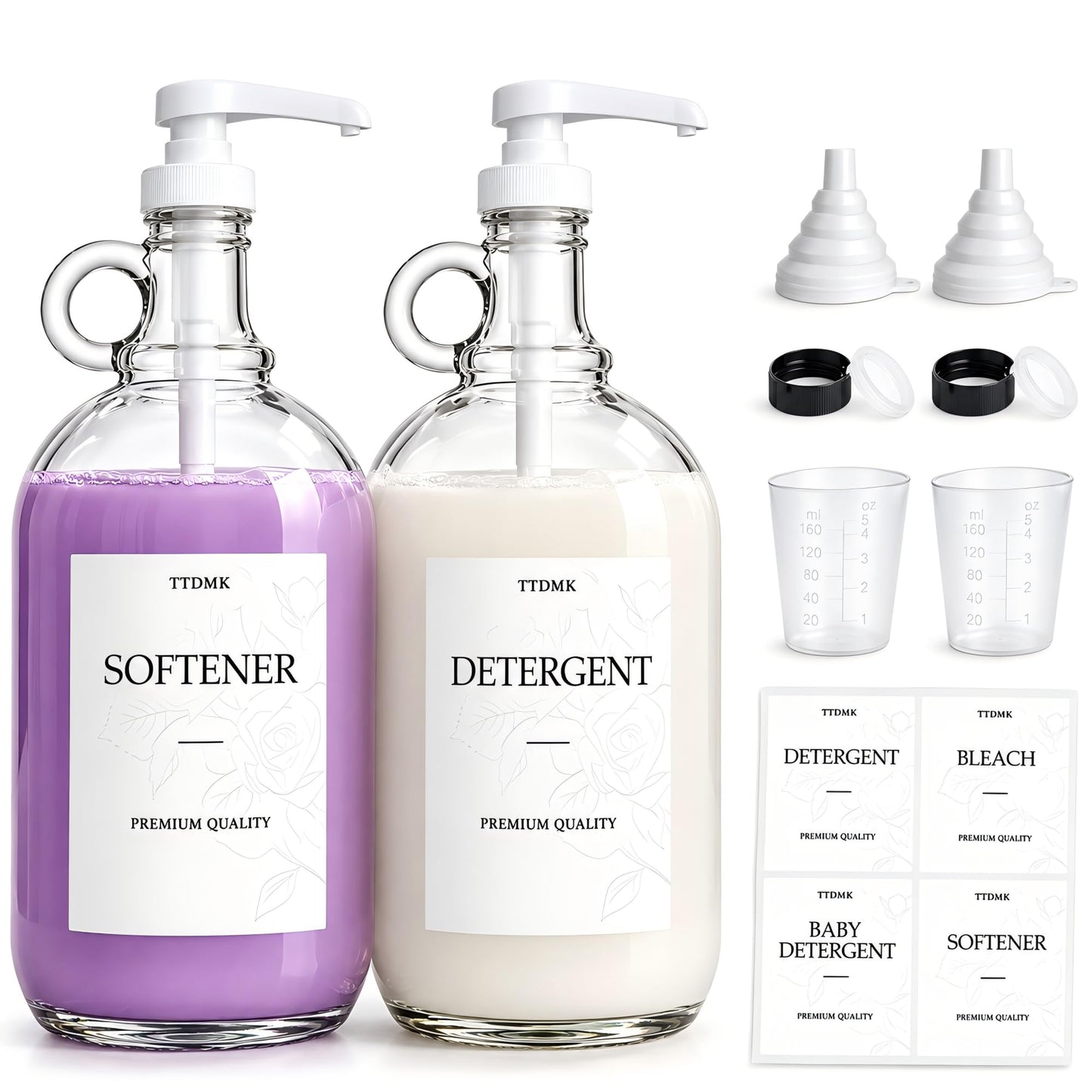 2 Pack Glass Laundry Detergent Dispensers, 64 oz Half Gallon Bottles