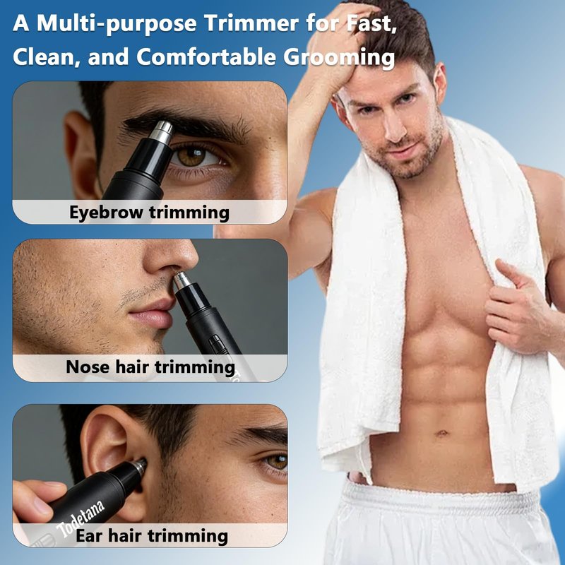 Todetana Nose Hair Trimmer for Men & Women, Painless Electric Nose & Ear Hair Trimmer, 360° Precision Trimming, USB Rechargeable, Easy Clean, Portable Grooming Tool, 2 Pack