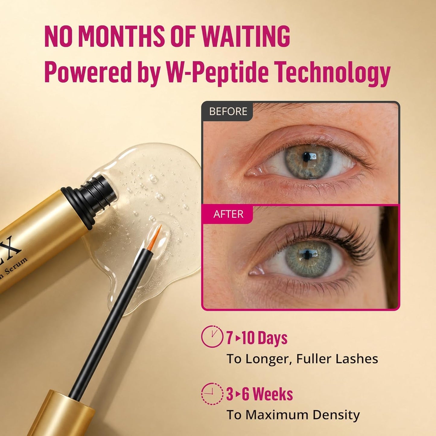 PHIENEX Lash Serum for Eyelash Growth - Vegan Botanical Peptide Complex for Longer, Thicker Lashes | 3ml