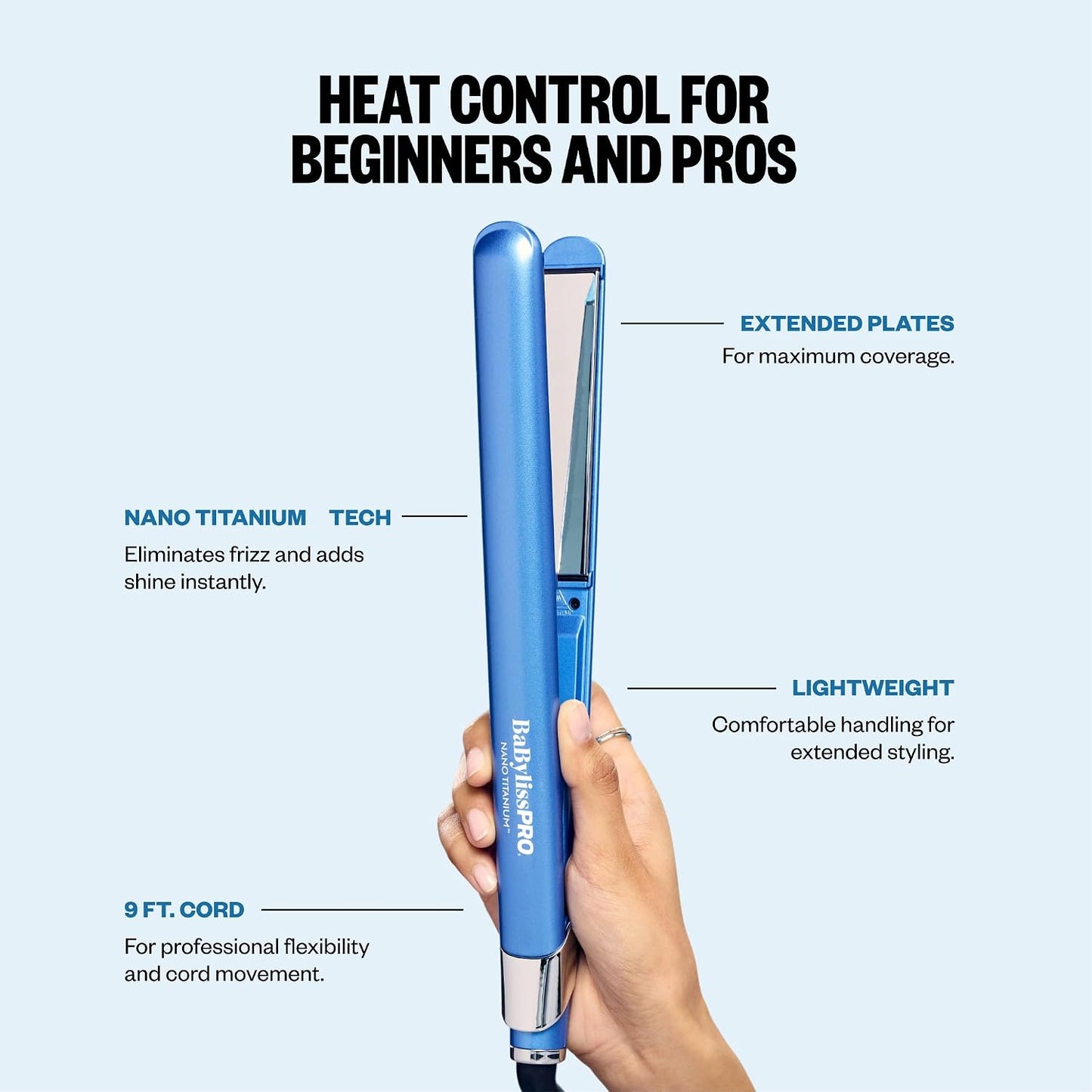 BabylissPRO Nano Titanium Hair Straightener - Ultra-Sleek Flat Iron for All Hair Types
