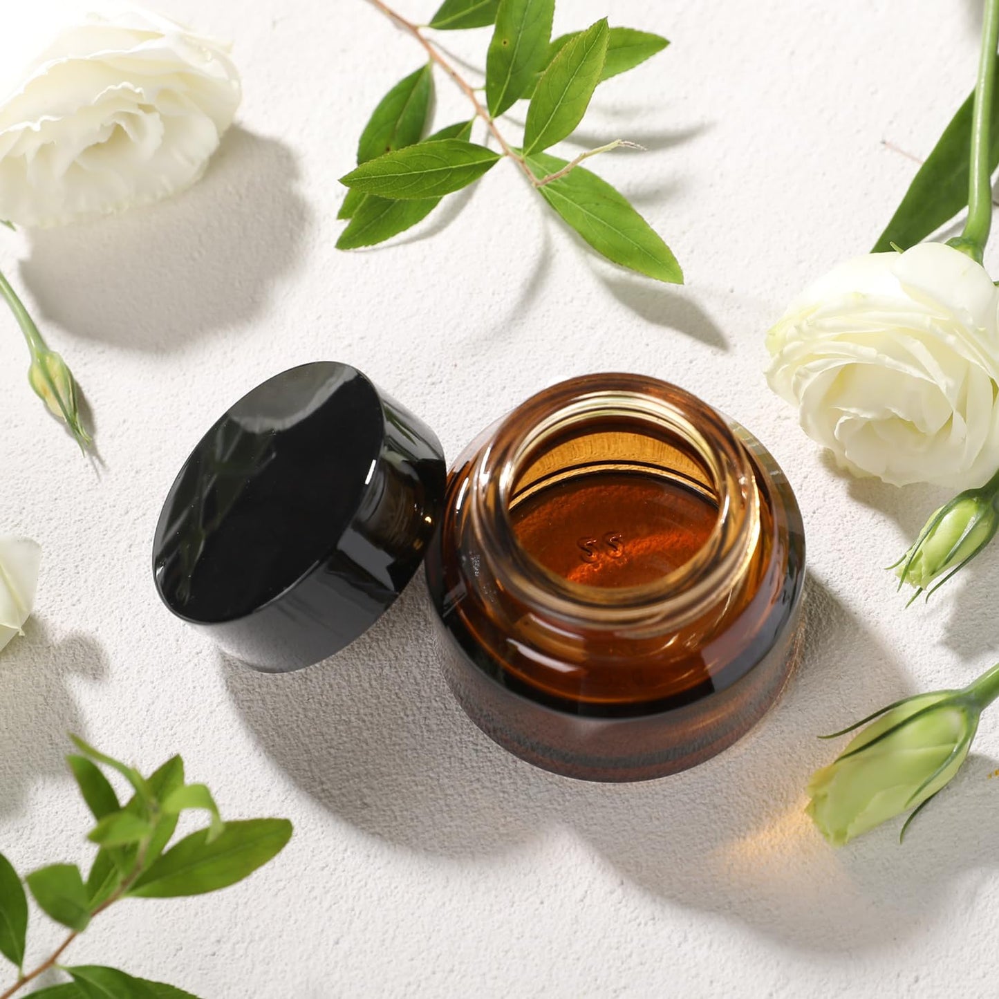 1 oz Glass Cosmetic Jars with Lids,3 Pack Amber Small Glass Jars with Lids,30 ml Empty Glass Makeup Containers for Sample, Cream, Lotion (1 oz, Amber)