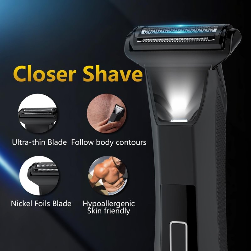 Bomic Manscape 3-in-1 Body Trimmer for Men, Groin, Pubic & Ball Hair Shaver No-Nick, Nose Hair Trimmer, Body Groomer for Smooth Shaving, Lightweight with Travel Lock, LED Display, IPX7 Waterproof