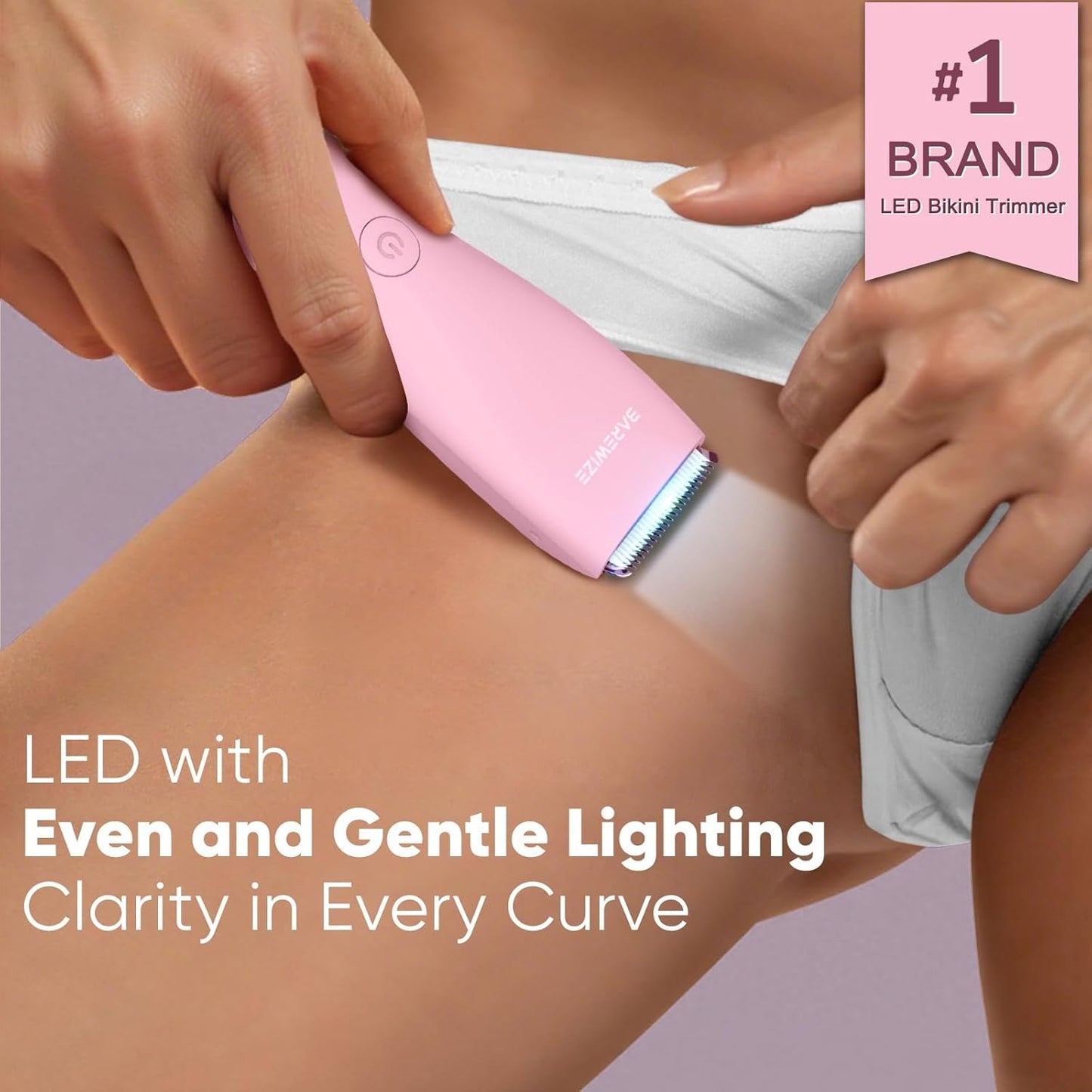 Bikini Trimmer for Women - Waterproof USB-C Rechargeable Electric Razor with LED Light | Rose Color