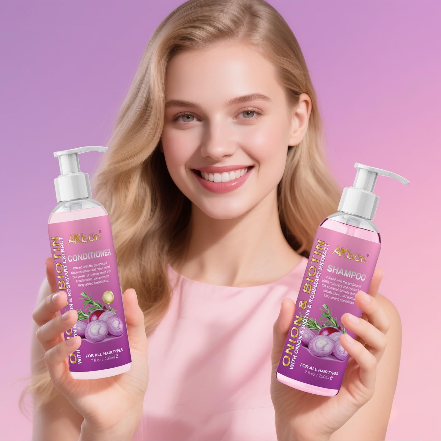 Onion Rosemary and Biotin Shampoo and Conditioner Set for Strengthening, Moisturizing & Encouraging Longer, Healthier Hair, Hair Loss and Thinning Hair, Paraben-Free, Growth Shampoo and Treatment Set