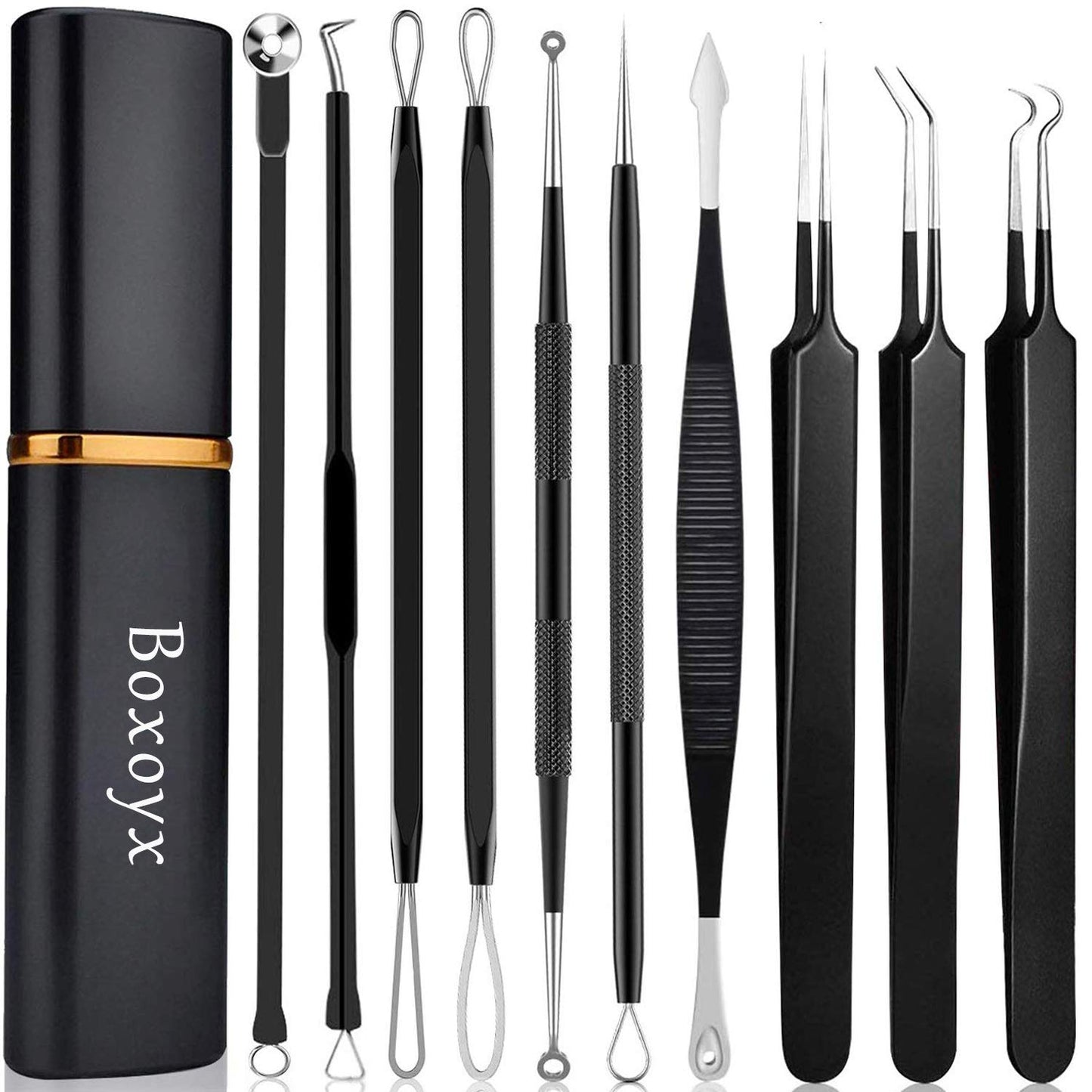 Pimple Popper Tool Kit - 10-Piece Blackhead Remover & Comedone Extractor Set | Easy Pimple & Zit Removal (Black)