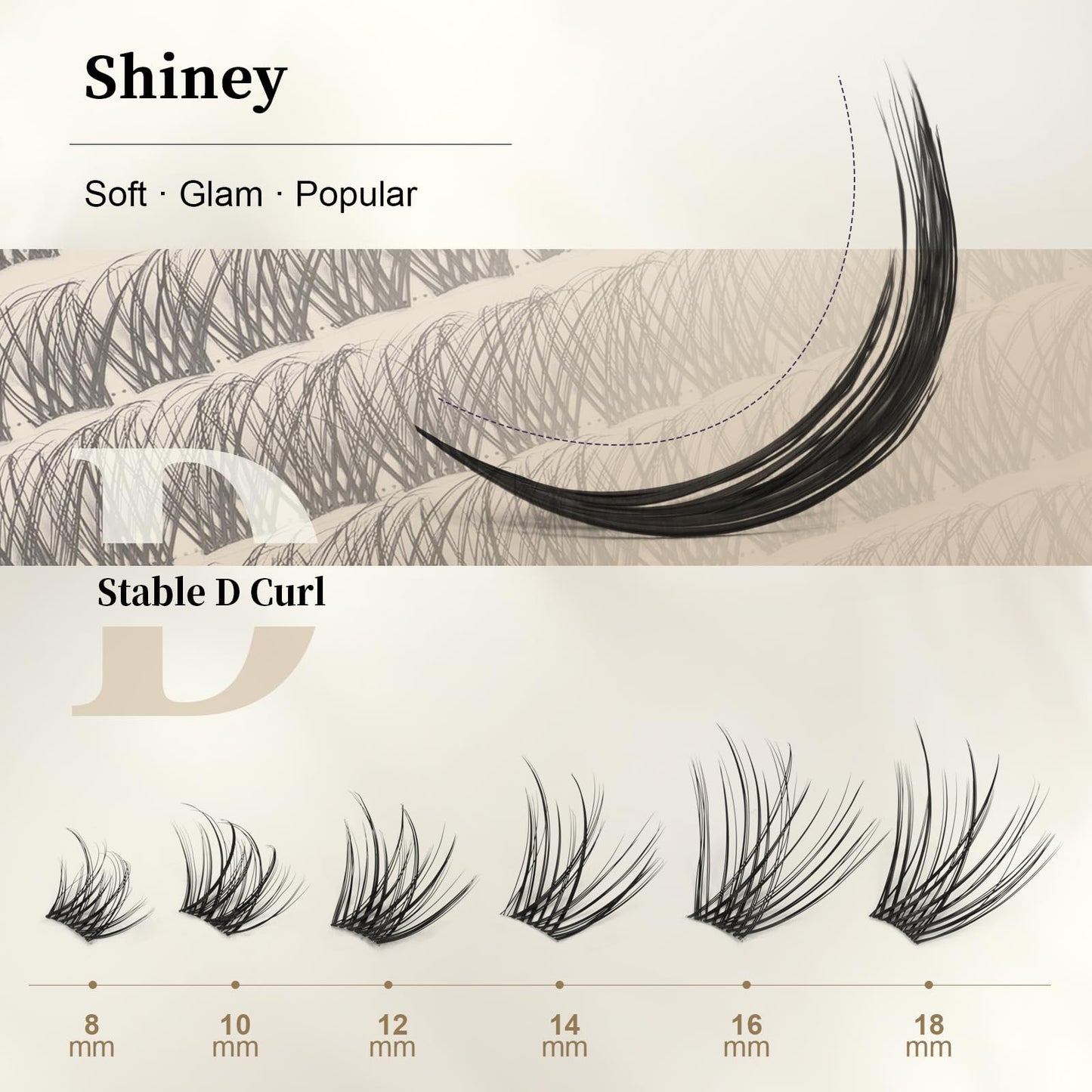 GlowVane TrueCurve Lash Clusters, Soft Natural Look Eyelash Clusters for All-Day Comfort, 0.03mm Wispy D Curl Lashes, 8-18mm Lightweight Curved Band Lashes, Use-Friendly (Shiney)